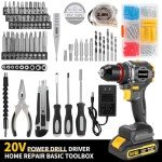 AwxryoX Brushless Compact Drill Tool Set, 60N.m 20V Cordless Drill Tool Box with 2 Battery, 135Pcs Man Household Tool Set with DIY Hand Tool Kits, 531 In-lb Tool Set with Drill for Daily Home Repair
