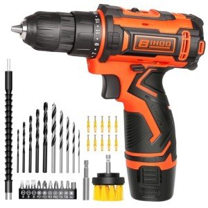 BIHOO Drill Driver Set, 12V Cordless Drill with Battery and Charger, LED Drill Tools Kit, 25+1 Torque Setting and 43pcs Drill Bits