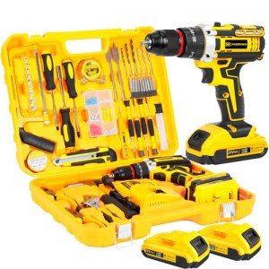 CANBRAKE 21V Tool Kit with Drill, 120PCS 21V Cordless Drill Set with 3/8" Keyless Chuck of Metal & 25+3 Clutch with Impact, 2 x 2.0Ah Battery & Fast Charger, Max Torque 45Nm, 2-Variable Speed