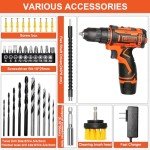 BIHOO Drill Driver Set, 12V Cordless Drill with Battery and Charger, LED Drill Tools Kit, 25+1 Torque Setting and 43pcs Drill Bits