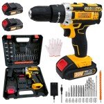 Aseboy Cordless Drill with Battery and Charger, Power Drill Cordless, Electric drill Set with 3/8 Keyless Chuck, 25+3 Torque Settings for Screwdriving, Drilling (2 Batteries)