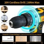 Aseboy Cordless Drill with Battery and Charger, Power Drill Cordless, Electric drill Set with 3/8 Keyless Chuck, 25+3 Torque Settings for Screwdriving, Drilling (2 Batteries)