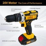 Aseboy Cordless Drill with Battery and Charger, Power Drill Cordless, Electric drill Set with 3/8 Keyless Chuck, 25+3 Torque Settings for Screwdriving, Drilling (2 Batteries)