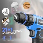 PULITUO 12V Blue Cordless Drill Set Power Drill Kit with Battery and Charger,electric drill home improvement,3/8-Inch Keyless Chuck,Built-in LED,21+1 Torque Setting small drill