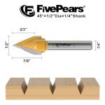 FivePears 45° V Groove Router Bit - 1/4" Shank