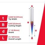 Amana Tool Carbide Engraving Router Bit, 15°