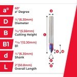 Amana Tool 60° Solid Carbide V-Groove Router Bit