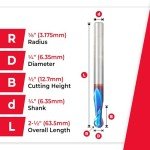 Amana Tool Spiral Ball Nose Router Bit 1/8