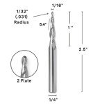 1/16" Tapered Ball Nose Router Bit - Solid Carbide
