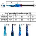 4pcs Tapered Ball Nose 2-Flute CNC Router Bits