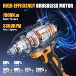 Takuoo 1/2" Cordless Brushless Impact Wrench Kit