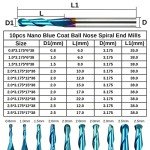 10-Piece Ball Nose Spiral End Mill Set