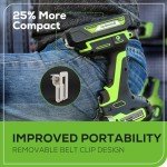 Greenworks 24V Brushless Cordless Impact Driver Kit, 1950 in./lbs Torque, 1/4'' Hex Collet, Variable Speed, 2×2Ah Batteries with 2A Charger, LED Light, 8pcs Drill/Driver Bits with Tool Bag