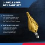 NEIKO 3-Piece Step Drill Bit Set for All Materials