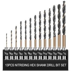 13-Piece Hex Shank Drill Bit Set for Wood and Metal