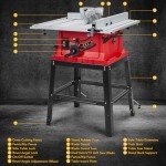Table Saw, PIONEERWORKS 10inch 15A 5000RPM Portable Table Saw with Stand & Safety Switch, Push Stick, 90°Cross Cut & 0-45°Cutting, Multifunctional Table Saw for Woodworking, DIY Working