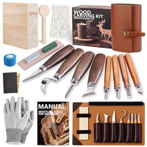 Deluxe Wood Carving Tools Set with Leather Case