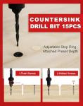 EZARC 15-Piece Countersink Drill Bit Set