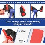 WORKPRO Bar Clamps for Woodworking, 6-Pack One-Handed Clamp/Spreader, 6-Inch (4) and 12-Inch (2) Wood Clamps Set, Light-Duty Quick-Change F Clamp with 150 lbs Load Limit Blue