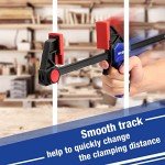 WORKPRO Bar Clamps for Woodworking, 6-Pack One-Handed Clamp/Spreader, 6-Inch (4) and 12-Inch (2) Wood Clamps Set, Light-Duty Quick-Change F Clamp with 150 lbs Load Limit Blue