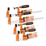 JORGENSEN 4-pack Steel Bar Clamps Set, 6-inch (2) & 12-inch (2) Medium Duty F-Clamp, 600 Lbs Load Limit, for Woodworking