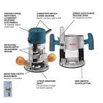 BOSCH 1617EVSPK Wood 12 Amp Router Tool Combo Kit - 2.25 Horsepower Plunge Router & Fixed Base with a Variable Speed Motor