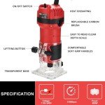 TEENO Wood Router, 800W Compact Router Tools for Woodworking, 31000 RPM Hand Trim Router with 15 Pcs 1/4" Router Bits Set, Edge Guide, Roller Guide