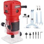 TEENO Wood Router, 650W 110V Compact Router Tools for Woodworking, 32000 RPM Hand Trim Router with 1/4" Router Bits Set, 6 Variable Speeds, Edge Guide, Roller Guide