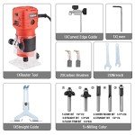 TEENO Wood Router, 650W 110V Compact Router Tools for Woodworking, 32000 RPM Hand Trim Router with 1/4" Router Bits Set, 6 Variable Speeds, Edge Guide, Roller Guide