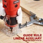 TEENO Wood Router, 650W 110V Compact Router Tools for Woodworking, 32000 RPM Hand Trim Router with 1/4" Router Bits Set, 6 Variable Speeds, Edge Guide, Roller Guide