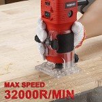TEENO Wood Router, 650W 110V Compact Router Tools for Woodworking, 32000 RPM Hand Trim Router with 1/4" Router Bits Set, 6 Variable Speeds, Edge Guide, Roller Guide