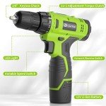 FADAKWALT Cordless Drill Set,12V Power Drill Set with Battery and Charger, Electric Driver/Drill Bits, 3/8'' Keyless Chuck,21+1 Torque Setting, 180 inch-lbs, with LED Electric Drill Set (Green)
