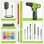 FADAKWALT Cordless Drill Set,12V Power Drill Set with Battery and Charger, Electric Driver/Drill Bits, 3/8'' Keyless Chuck,21+1 Torque Setting, 180 inch-lbs, with LED Electric Drill Set (Green)