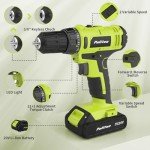 PULITUO 20V Cordless Drill/Driver, 2 Batteries Electric Screwdriver, 30Nm Power Drill Driver, 21+1 Torque, 2 Speed, 3/8"Keyless Chuck, power Drill with LED Light, Drill Driver Kit for Home (Green)