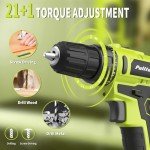 PULITUO 20V Cordless Drill/Driver, 2 Batteries Electric Screwdriver, 30Nm Power Drill Driver, 21+1 Torque, 2 Speed, 3/8"Keyless Chuck, power Drill with LED Light, Drill Driver Kit for Home (Green)