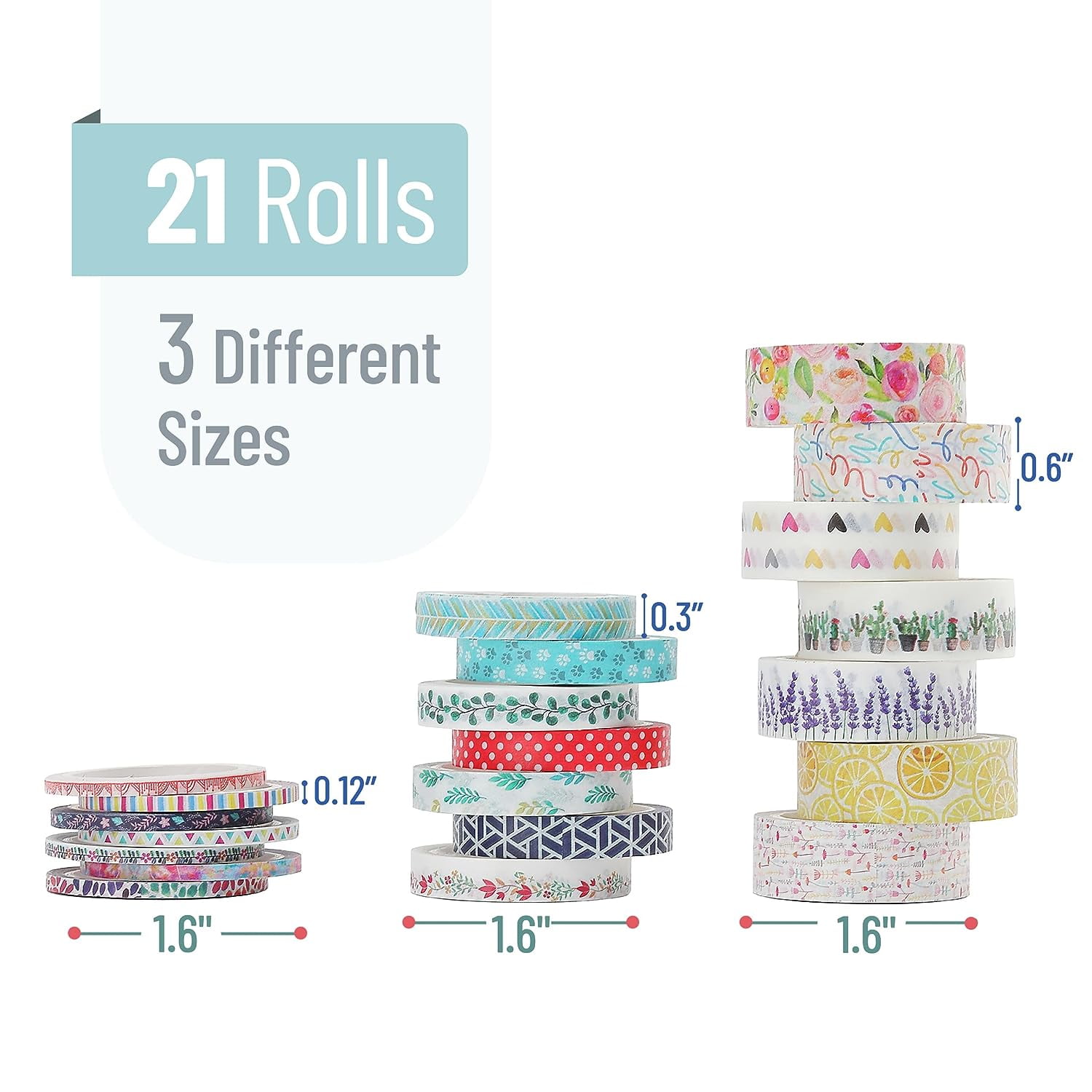 Floral Washi Tape Set - 21 Decorative Rolls