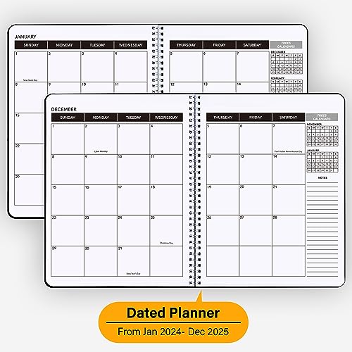 Office Planner Jan 2023- Dec 2024 Monthly Calendar Planner - 9 × 11 Time Management Personal Planner Hard PVC Cover with Spiral Bound
