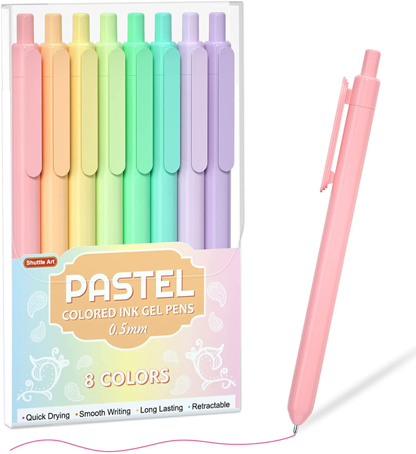 Pastel Gel Pens Set - 8 Colors, Fine Point