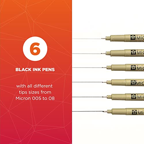 Sakura Pigma Micron Black Pen Set of 6