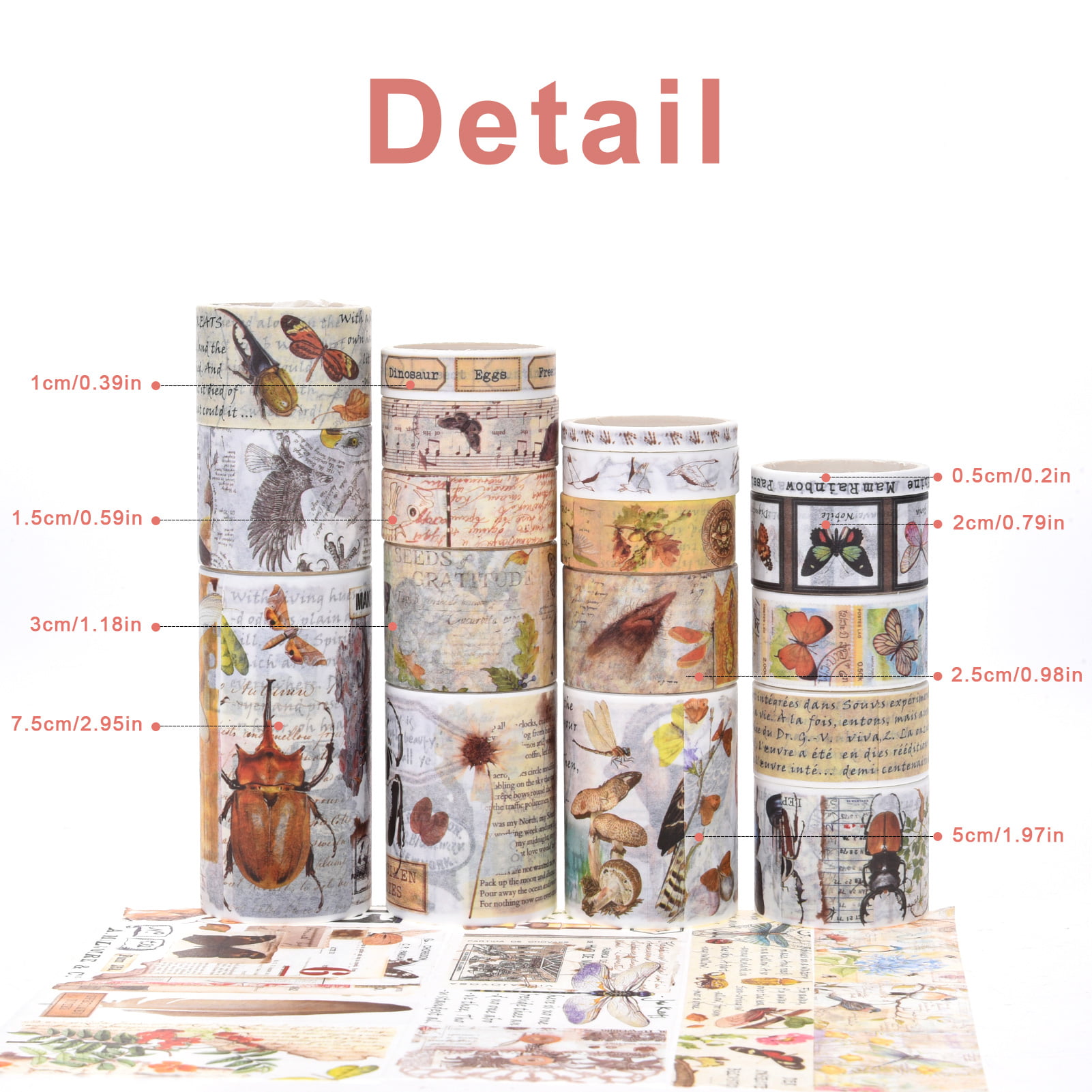 Vintage Washi Tape Set – 18 Rolls Floral Designs