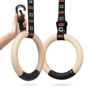 Gonex Adjustable Wooden Gymnastic Rings for Workouts