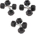 Rubber Hex Dumbbell Set - 10, 15, 20LB Pairs