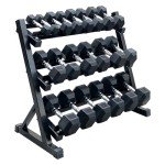 Rubber Hex Dumbbell Set with Rack, 5-50 lbs