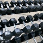 Rubber Hex Dumbbell Set with Rack, 5-50 lbs