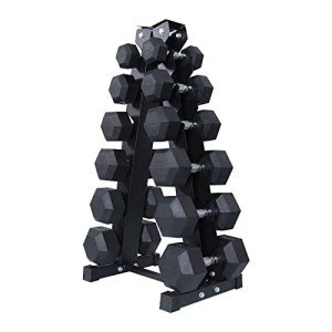 RITFIT Rubber Hex Dumbbell Set with Rack
