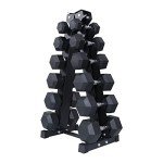 RITFIT Rubber Hex Dumbbell Set with Rack