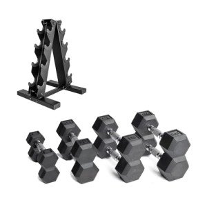 100 LB Hex Dumbbell Weight Set with Rack