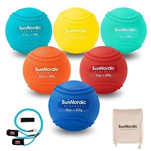 SunNordic 6/9 Pack Seams Plyometric Weighted Baseball Set (3.5-16/35/53/70 oz) - Variable Weight Plyo Baseballs for Improved Power & Pitching Training - for All Skill Levels