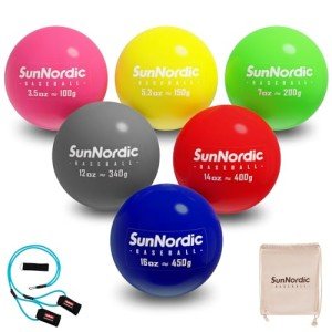 SunNordic 6/9 Pack Plyometric Weighted Baseball Set (3.5-16/35/53/70 oz) - Variable Weight Plyo Baseballs for Improved Power & Pitching Training - for All Skill Levels