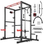 Sportsroyals Power Rack, Multi-Functional Power Cage with LAT Pulldown Pulley System, Squat Rack with More Training Attachments for Home Gym (Red)，1200 lbs Weight Capacity
